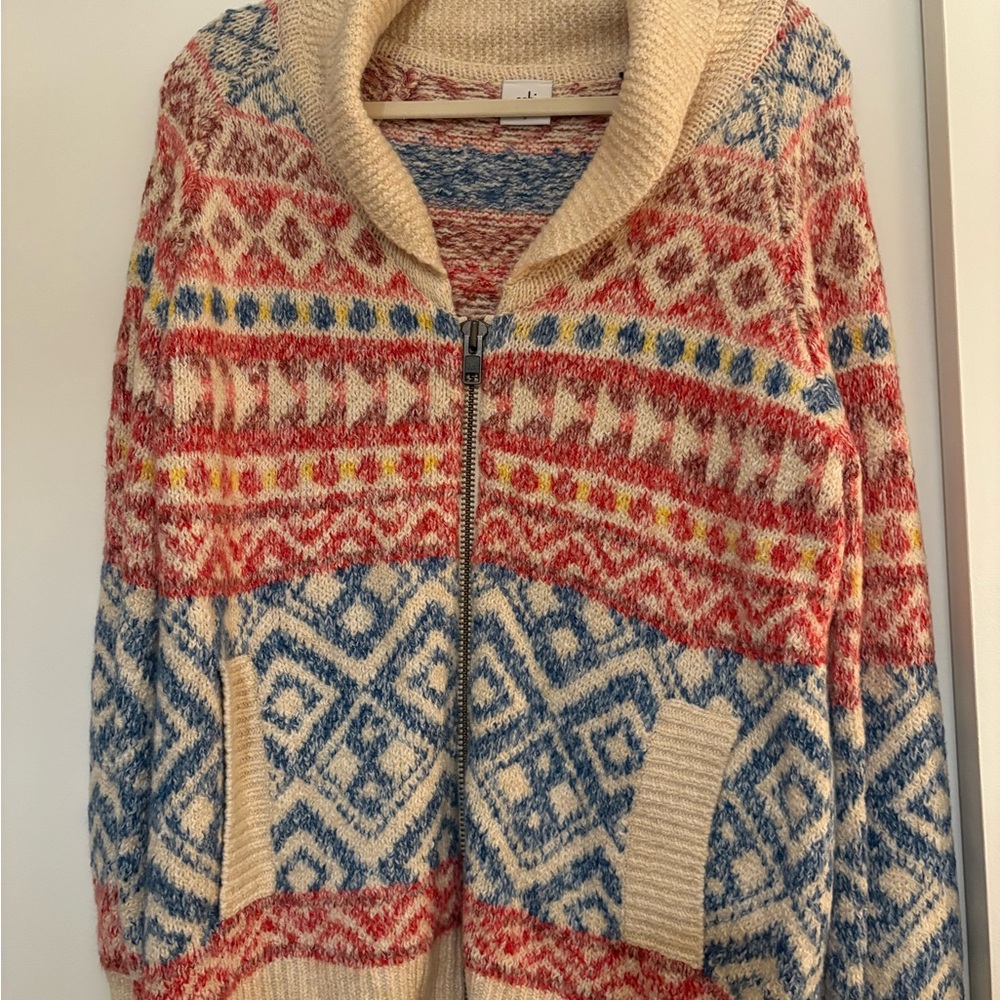 CAbi Red and Blue Cowl Turtleneck Sweater